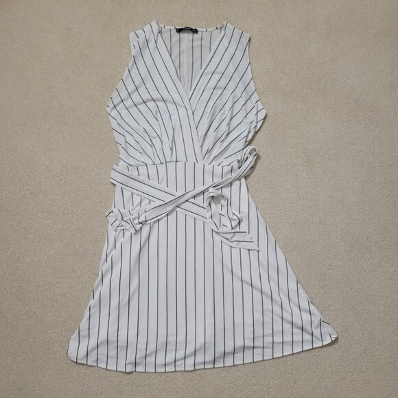 Mango Dresses & Skirts - Mango Women's Black and White Striped V-Neck Tie Waist Dress, Size XS / S